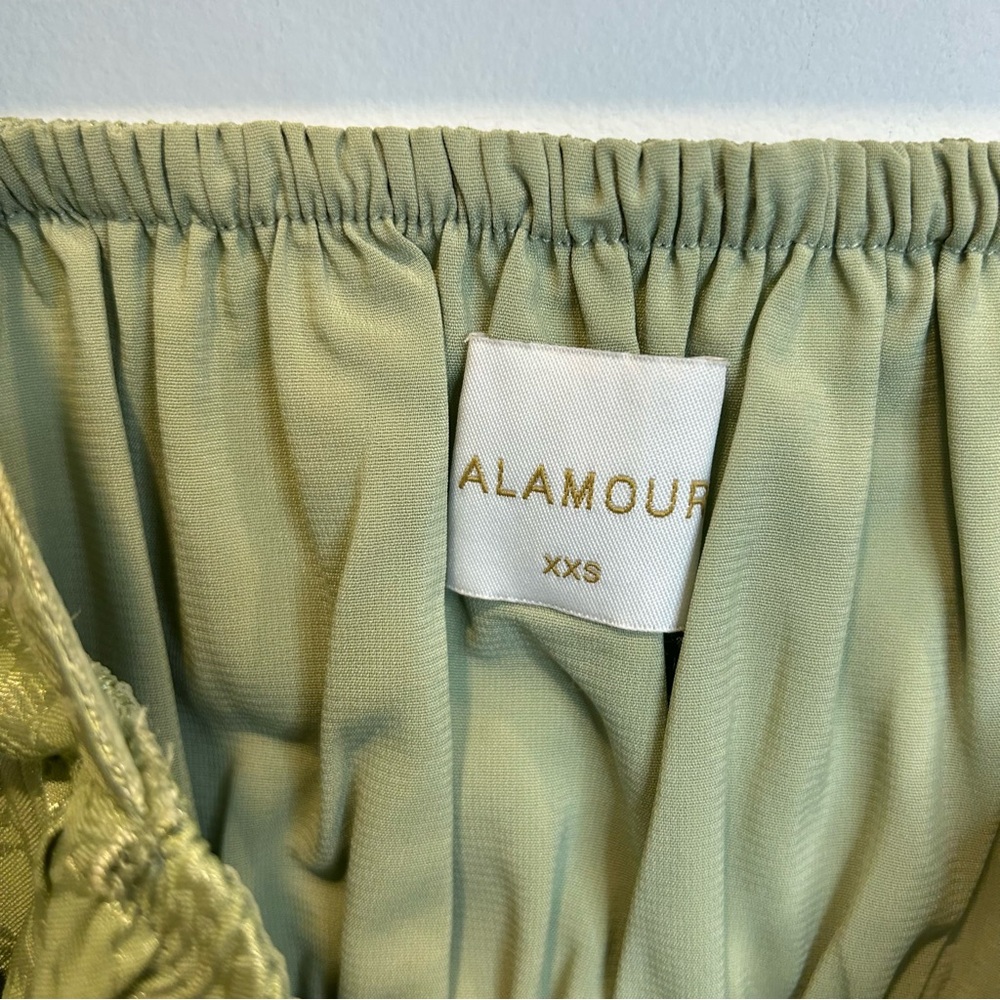 Alamour the Label Skirt Set Long Sleeve Crop Top Ruffle Midi Skirt Green - Picture 9 of 9